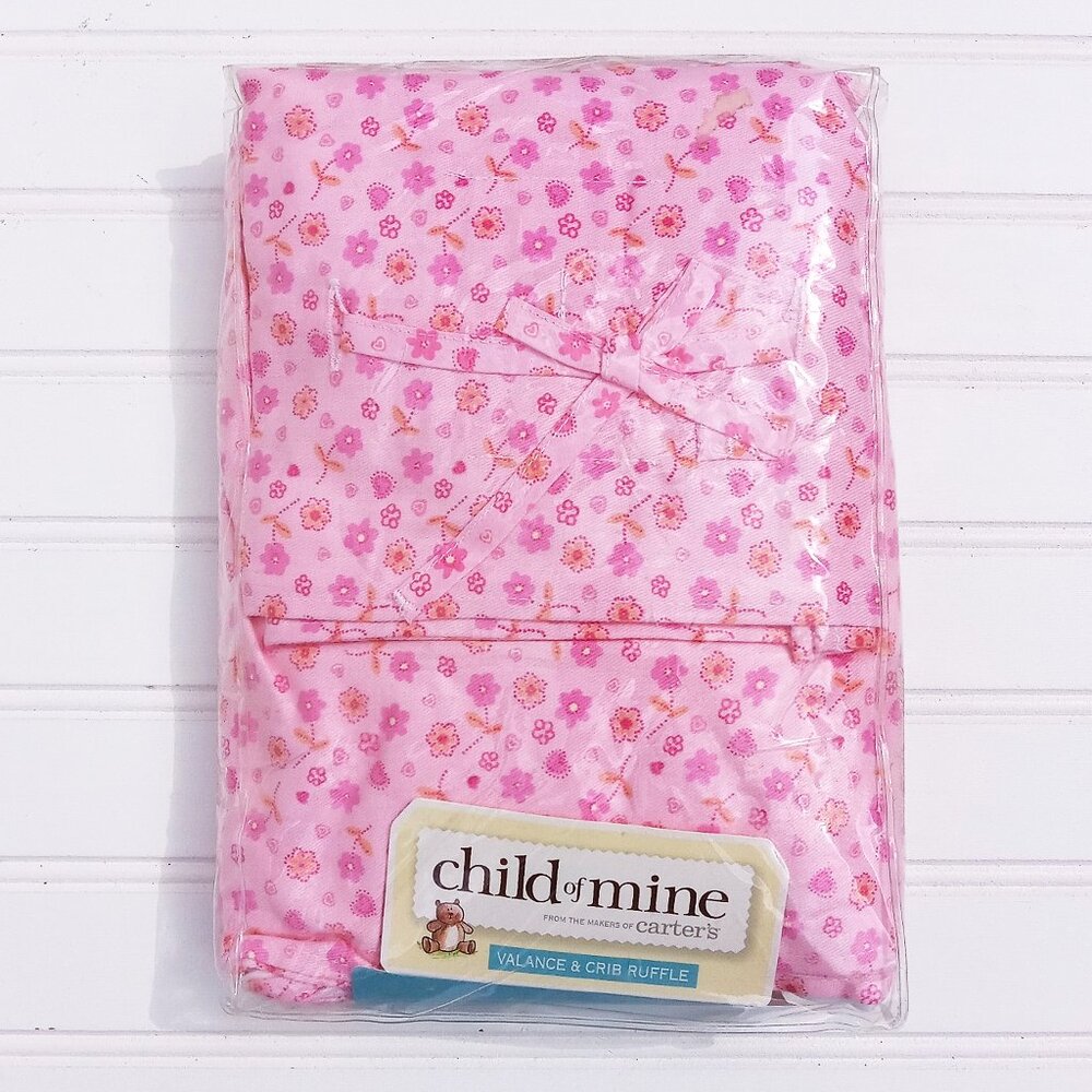CARTER'S Child Of Mine Valance and Crib Ruffle Set Pink Floral Girls Nursery NEW